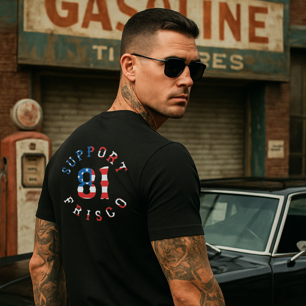 Frisco - AMERICAN FLAG - T-Shirt - BLACK