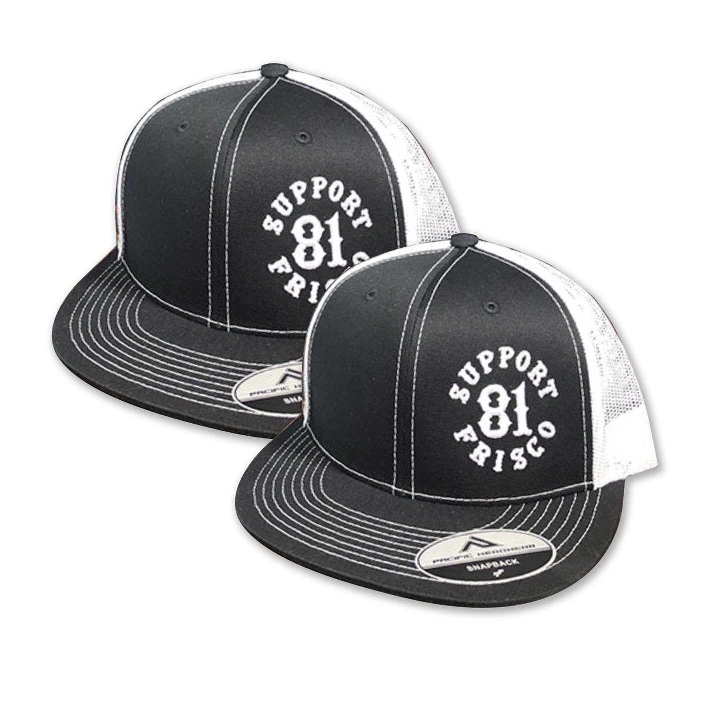 Mesh Back tucker hats SnapBack White on Black, Hells Angels Frisco 81 Support Gear