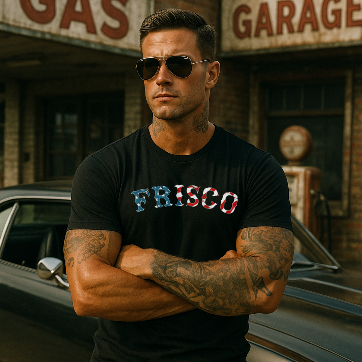 Frisco - AMERICAN FLAG - T-Shirt - BLACK