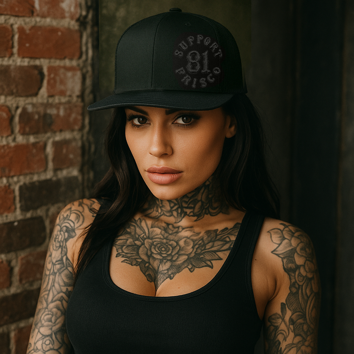Hat - Black/ White - Mesh Back Trucker - Snapback - Support 81