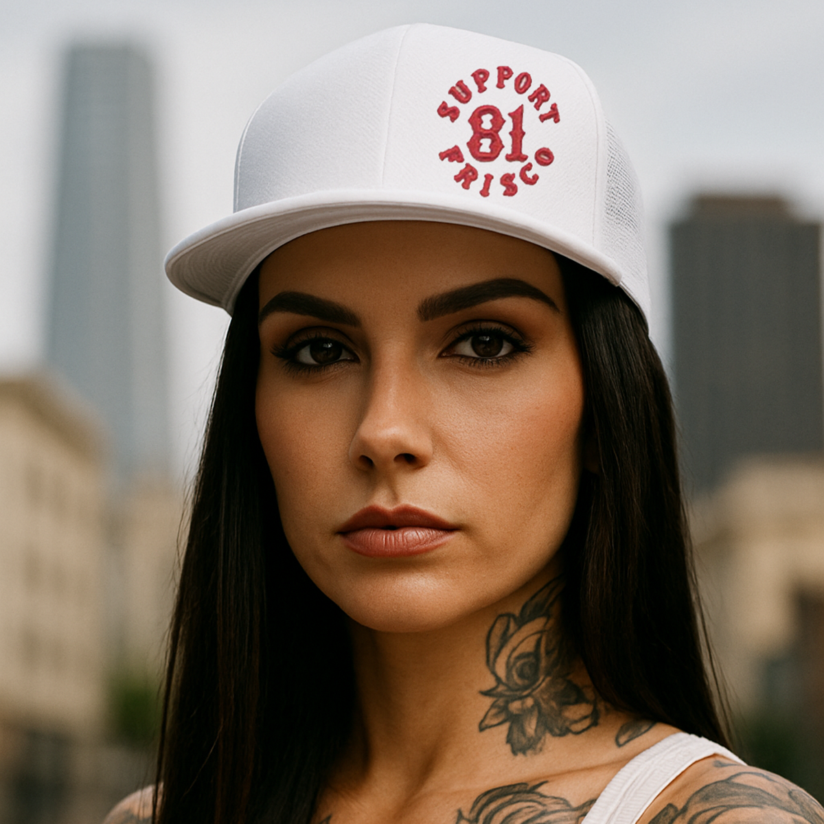 Hat - Black/ White - Mesh Back Trucker - Snapback - Support 81